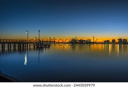 calm sunset Port Melbourne bay wooden pier