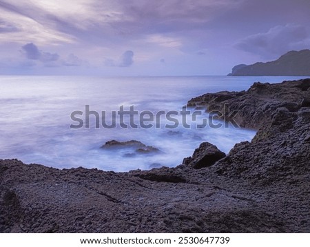 Similar – Image, Stock Photo Serene twilight seascape with pastel reflections