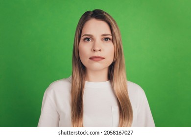 Calm Worker Business Lady Look Camera Not Smiling