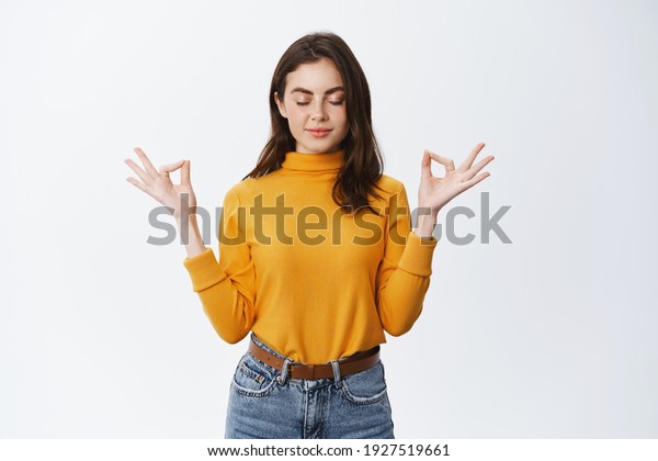 Calm Young Woman Meditating Relaxing Standing Stock Photo (Edit Now ...