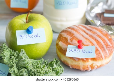 Calorie Counting And Food With Labels Concept