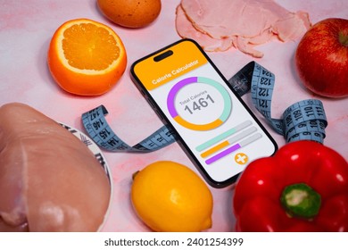 Calorie counting using a smartphone application. Healthy diet and weight loss.