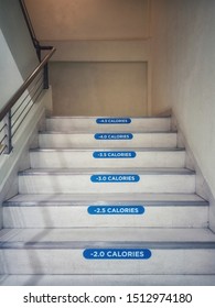 Calories counting sign on stairway. Concept about every steps you move, you burn your calories. Healthy staircase. - Shutterstock ID 1512974180