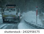 Caltrans snowplows work to clear snow off U.S. 395 in Mono County during the latest winter storm in the Sierra Nevada of California.