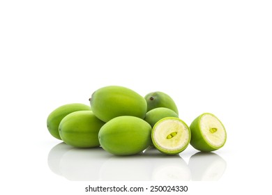 Calyx, Lotus seeds green on white background.