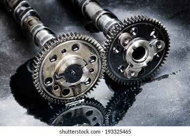 Cam Shaft Of A Turbo Diesel Engine On A Dark Background