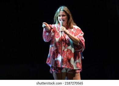 Camaiore (LU), Italy - July 30, 2022:  Michela Giraud Performs On The Stage Of The Giorgio Gaber Festival At Camaiore