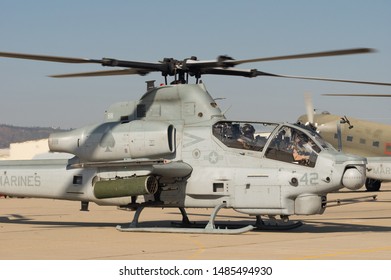 CAMARILLO AIRPORT, CALIFORNIA, USA - AUGUST 21, 2016:  Bell AH-1Z Viper Shown Taking Off.