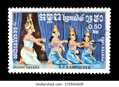 CAMBODIA - CIRCA 1985 : Cancelled postage stamp printed by Cambodia, that shows Cambodian traditional dance, circa 1985.