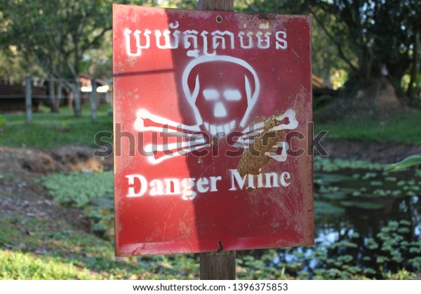 Cambodia War Danger Mine Sign War Stock Photo Edit Now