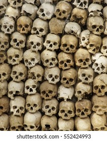 Cambodian Killing Field, Shrine, Skulls From Victims Showing Horrific Genocide
