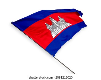 Cambodia's flag is isolated on a white background. flag symbols of Cambodia. close up of a Cambodian flag waving in the wind. - Shutterstock ID 2091212020