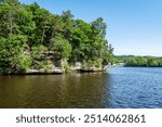 The Cambrian sandstone bluffs along the Wisconsin River in the Wisconsin Dells.