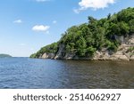 The Cambrian sandstone bluffs along the Wisconsin River in the Wisconsin Dells.