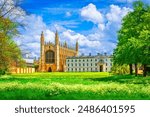 Cambridge, Cambridgeshire, England, UK: Kings College Chapel, over the green backyard in a beautiful day of springtime