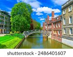 Cambridge, Cambridgeshire, England, UK:Famous Mathematical Bridge in a beautiful, suny day. It was bulit over the Cam river and belongs to Queen