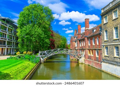 Cambridge, Cambridgeshire, England, UK:Famous Mathematical Bridge in a beautiful, suny day. It was bulit over the Cam river and belongs to Queen's College - Powered by Shutterstock