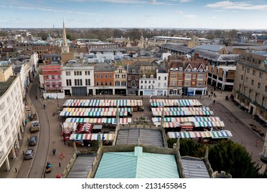Cambridge, Cambridgeshire, UK - 02.17.2022: This image shows Market Hill and the market place of Cambridge 