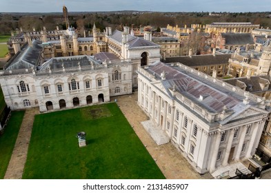 Cambridge, Cambridgeshire, UK - 02.17.2022: This image shows the Old Schools building and senate house from tower of Great St Margarets Church 
