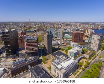 Cambridge City Center Aerial View From Charles River, Cambridge, Massachusetts MA, USA. 