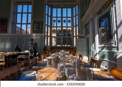 Cambridge, England - March 5, 2019: Emmanuel College With His Fabulous Dining Hall