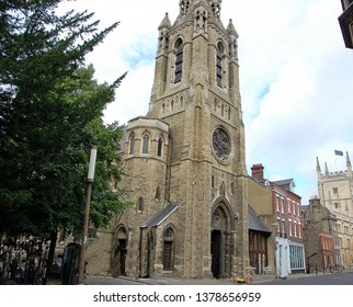 Cambridge, Great Britain, August 15, 2013. Tower Of Little Saint Mary’s Church.  Near Peterhouse College.
