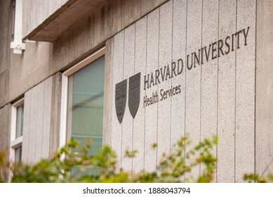 Cambridge, MA - CIRCA JANUARY 2021: Harvard University Health Service Building Entrance And Logo