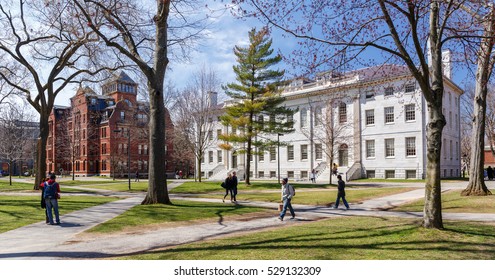 CAMBRIDGE, MA, USA - APRIL 9, 2016: Harvard University Campus In Spring In Cambridge, MA, USA On April 9, 2016.