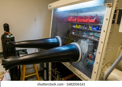 Cambridge MA USA - Circa March 2020 - A Glove Box In A Laboratory