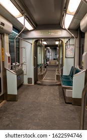 Cambridge MA USA - Jan 19 2020 -  Boston MBTA Green Line Train Car Interior View