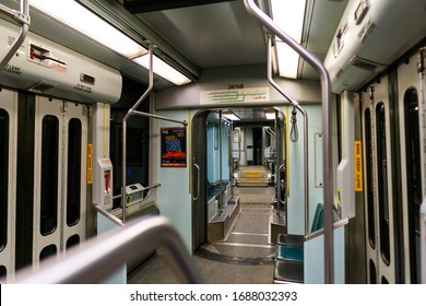 Cambridge MA USA - Jan 19 2020 - Boston MBTA Green Line Train Car Interior View