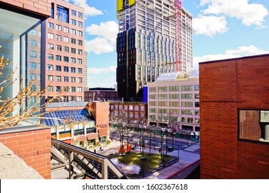 Cambridge, Massachusetts /United States-3/16/2019: Aerial View Of Cityscape Of Kendall Square In Winter