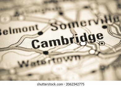 Cambridge. Massachusetts. USA On A Geography Map