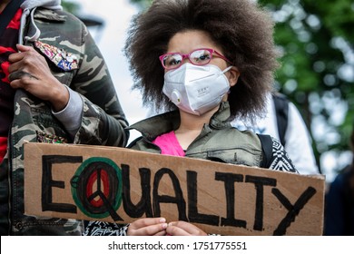 Cambridge, Massachusetts/U.S. - June 7, 2020: Several Hundred People Turned Out To Protest Police Brutality And Social Injustice On The Cambridge Common.