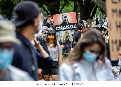 Cambridge, Massachusetts/U.S. - June 7, 2020: Several Hundred People Turned Out To Protest Police Brutality And Social Injustice On The Cambridge Common.