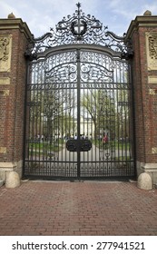 CAMBRIDGE, MASSACHUSETTS/US - MAY 6: Classic entrance door to Harvard University on May 6, 2015 in Harvard University, Cambridge, MS.