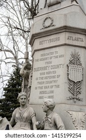 Cambridge, Ohio/USA-March 8, 2019: Close Up Of The Guernsey County Civil War Monument On The Grounds Of The County Courthouse.