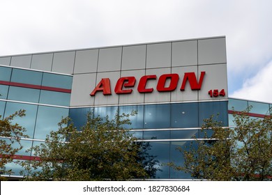 Cambridge, On, Canada - September 27, 2020: Aecon Sign Is Seen In Cambridge, Ontario, Canada On September 27, 2020. Aecon Group Inc. Is A Canadian Construction Company. 