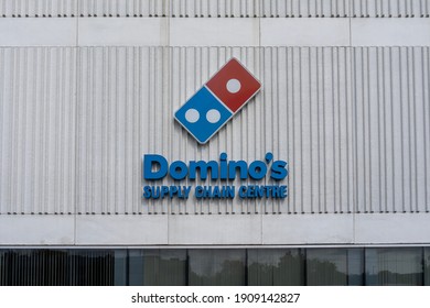 Cambridge, On, Canada- September 27, 2020: Domino's Supply Chain Centre Sign On The Building In Cambridge, On, Canada. Domino's Pizza Is An American Multinational Pizza Restaurant Chain. 