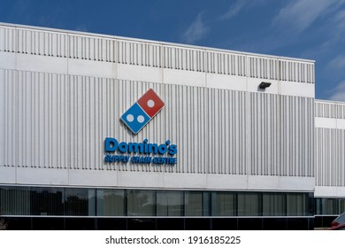 Cambridge, On, Canada- September 27, 2020: Domino's Supply Chain Centre Sign On The Building In Cambridge, On, Canada. Domino's Pizza Is An American Multinational Pizza Restaurant Chain. 