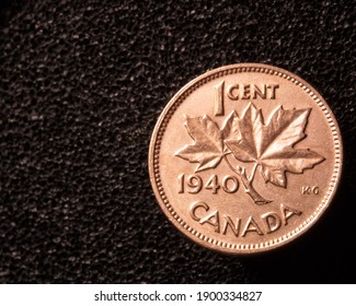 Cambridge, Ontario, Canada - January 17 2021 : Showing A Canadian Copper 1940 Penny. 