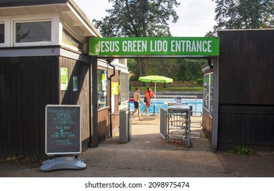 Cambridge, UK - September 18th 2021: Jesus Green Lido Swimming Pool Entrance.