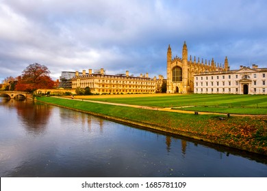 Cambridge, UK. View of University with Chapel in Cambridge, England, UK during the cloudy autumn day