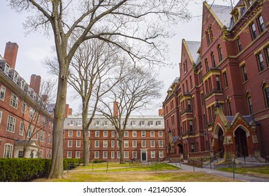 Cambridge, USA - April 29, 2015: Dormitories and Harvard Computer Society Building in Harvard Yard of Harvard University in Cambridge, Massachusetts, MA, USA.