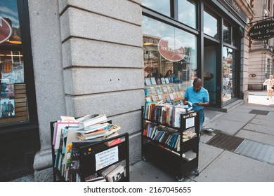 CAMBRIDGE, USA - JULY 14, 2019 : Harvard Book Store in Cambridge, Boston, Massachusetts, USA.