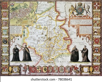 Cambridgeshire Old Map, From The Theatre Of The Empire Of Great Britain. Created By John Speed, Published In London, 1611