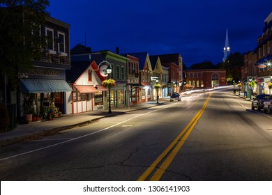 Camden, Maine, United States - October 23, 2018: Night View Of A Small Tourist Town On The East Coast Of North America.