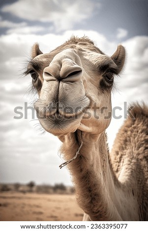 A camel in the desert, close-up photography
