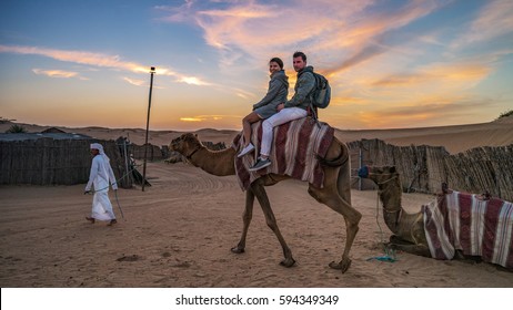 Camel Ride During Sunset In The Dubai Desert February 2017 