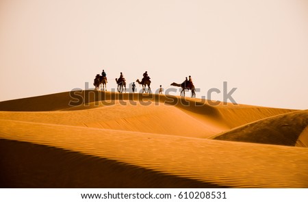Camel safari tour in Rajasthan, India.

